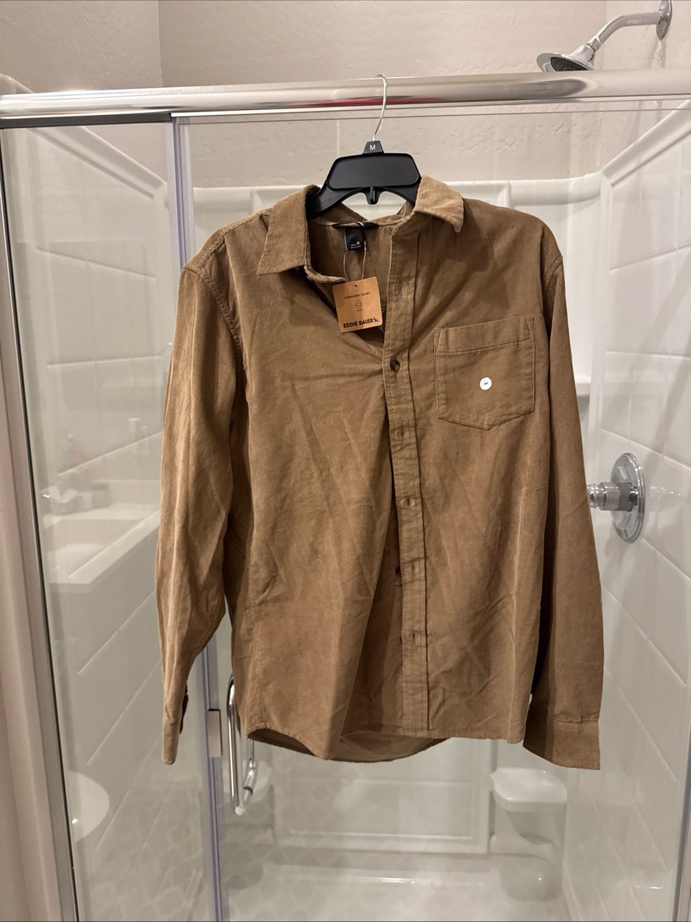 Men's Casual Corduroy Button-Up Shirt - Brown